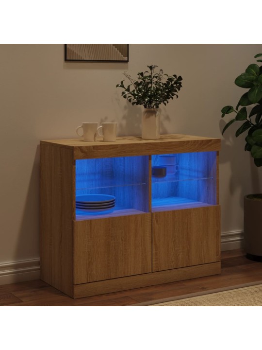 Kumode ar led lampiņām, ozolkoka krāsa, 81x37x67 cm