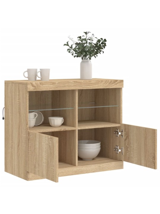 Kumode ar led lampiņām, ozolkoka krāsa, 81x37x67 cm