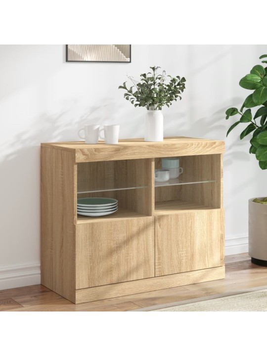 Kumode ar led lampiņām, ozolkoka krāsa, 81x37x67 cm