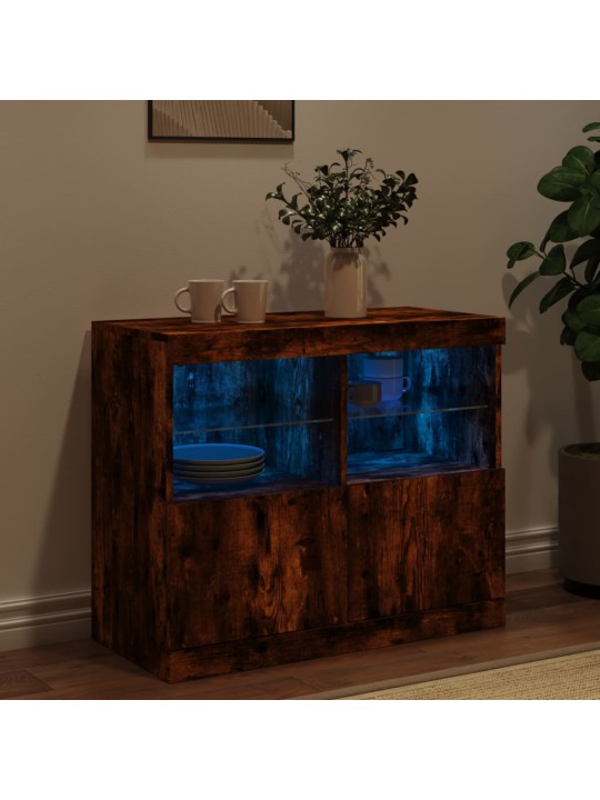 Kumode ar LED lampiņām, ozolkoka krāsa, 81x37x67 cm