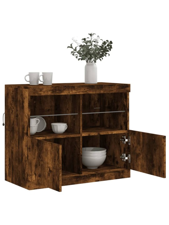 Kumode ar LED lampiņām, ozolkoka krāsa, 81x37x67 cm