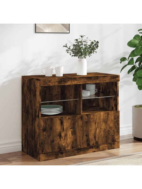 Kumode ar LED lampiņām, ozolkoka krāsa, 81x37x67 cm