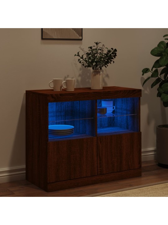 Kumode ar led lampiņām, brūna koka krāsa, 81x37x67 cm