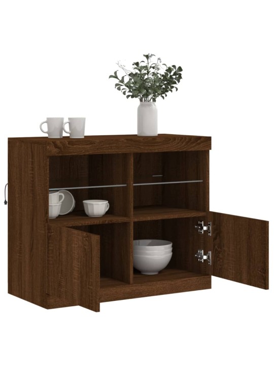 Kumode ar led lampiņām, brūna koka krāsa, 81x37x67 cm