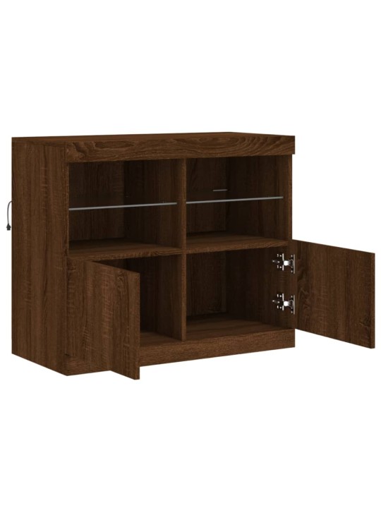 Kumode ar led lampiņām, brūna koka krāsa, 81x37x67 cm