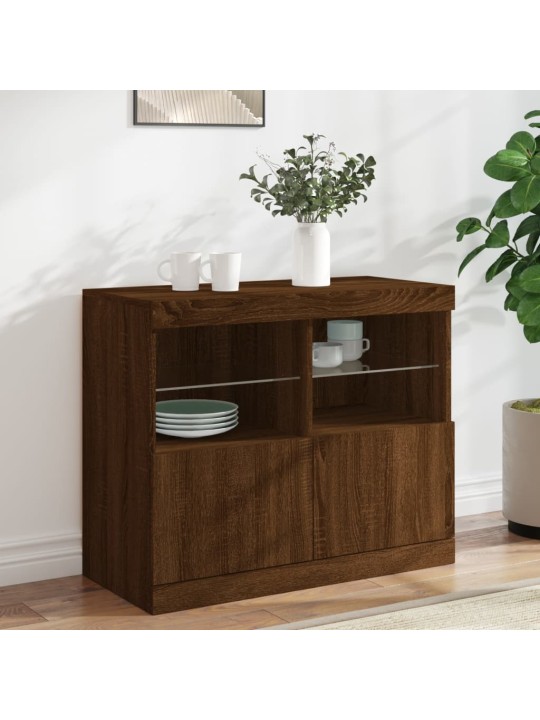 Kumode ar led lampiņām, brūna koka krāsa, 81x37x67 cm