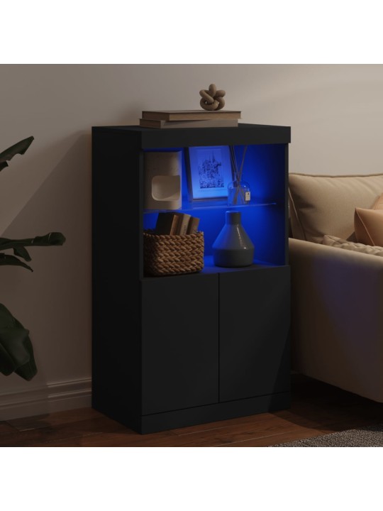 Kumode ar led lampiņām, melna, 60,5x37x100 cm