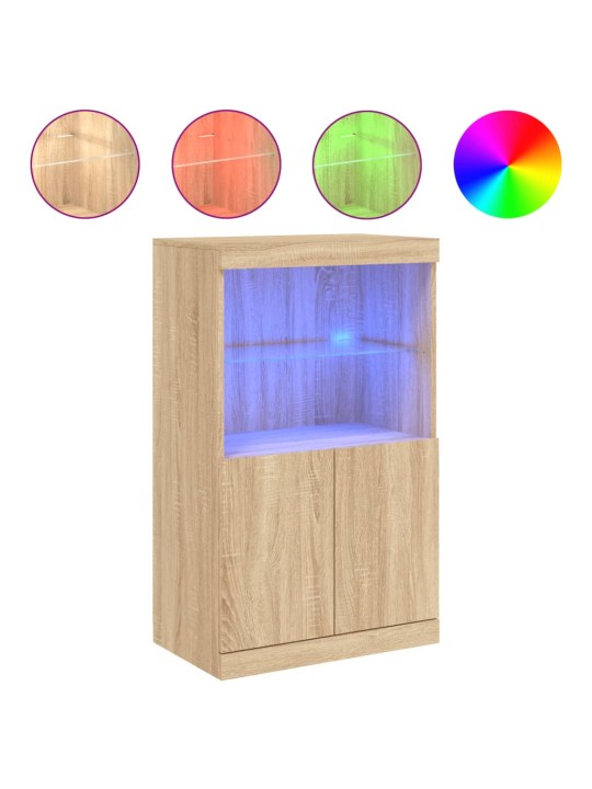 Kumode ar led lampiņām, ozolkoka krāsa, 60,5x37x100 cm