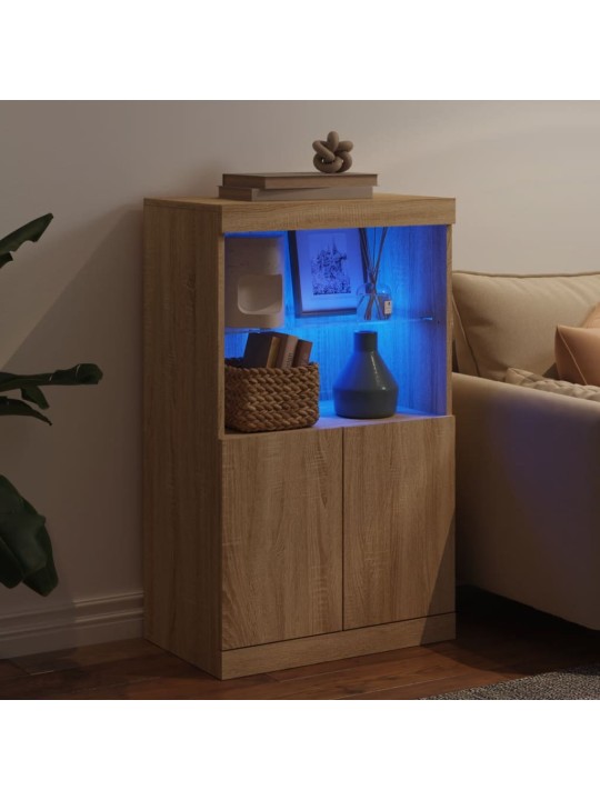 Kumode ar led lampiņām, ozolkoka krāsa, 60,5x37x100 cm