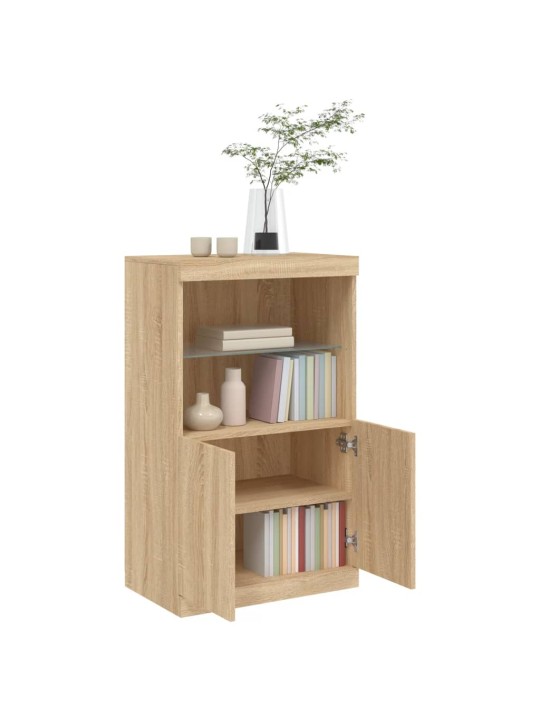 Kumode ar led lampiņām, ozolkoka krāsa, 60,5x37x100 cm