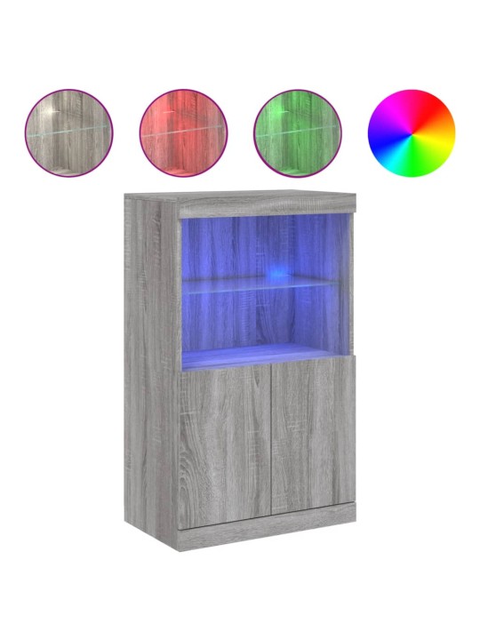 Kumode ar led lampiņām, pelēka ozolkoka krāsa, 60,5x37x100 cm