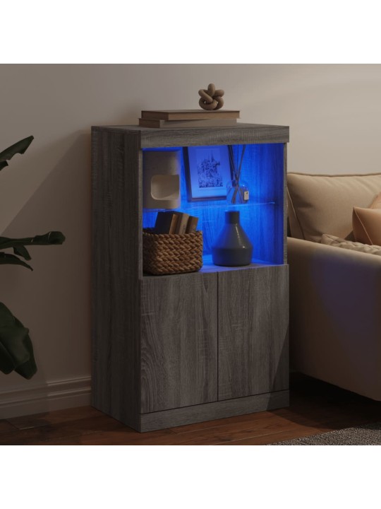 Kumode ar led lampiņām, pelēka ozolkoka krāsa, 60,5x37x100 cm