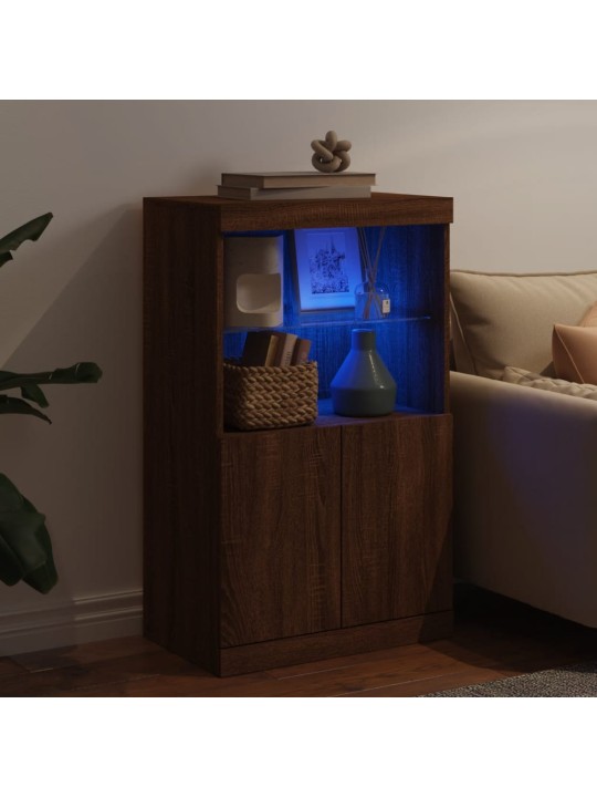 Kumode ar led lampiņām, brūna koka krāsa, 60,5x37x100 cm