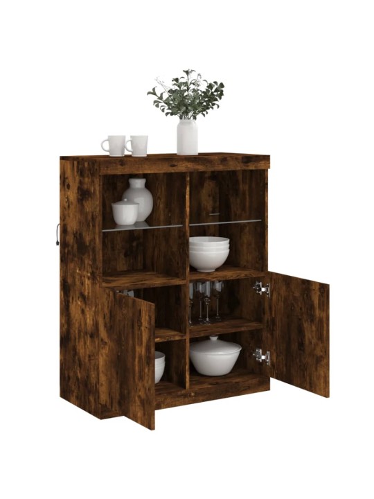 Kumode ar LED lampiņām, ozolkoka krāsa, 81x37x100 cm