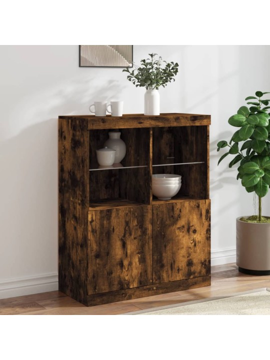 Kumode ar LED lampiņām, ozolkoka krāsa, 81x37x100 cm