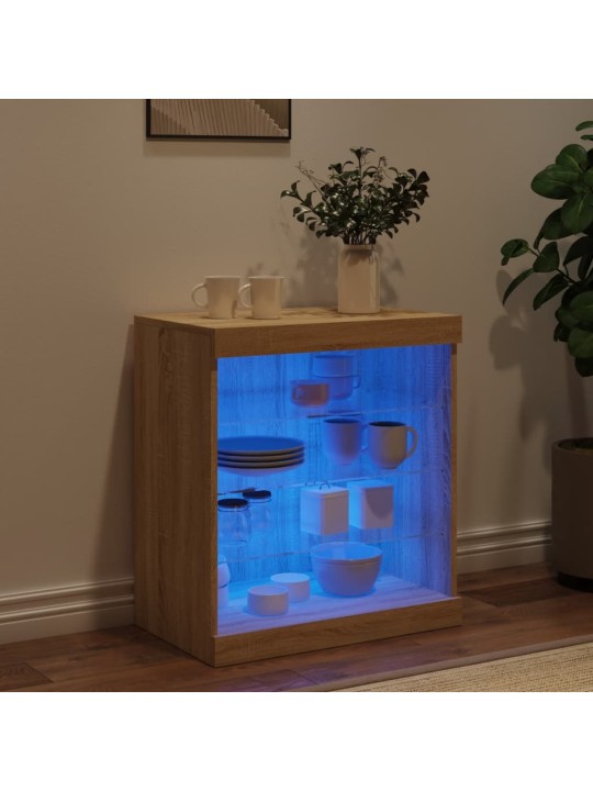 Kumode ar led lampiņām, ozolkoka krāsa, 60,5x37x67 cm