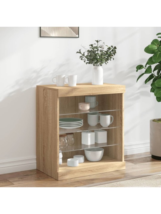 Kumode ar led lampiņām, ozolkoka krāsa, 60,5x37x67 cm