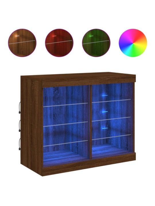 Kumode ar led lampiņām, brūna koka krāsa, 81x37x67 cm
