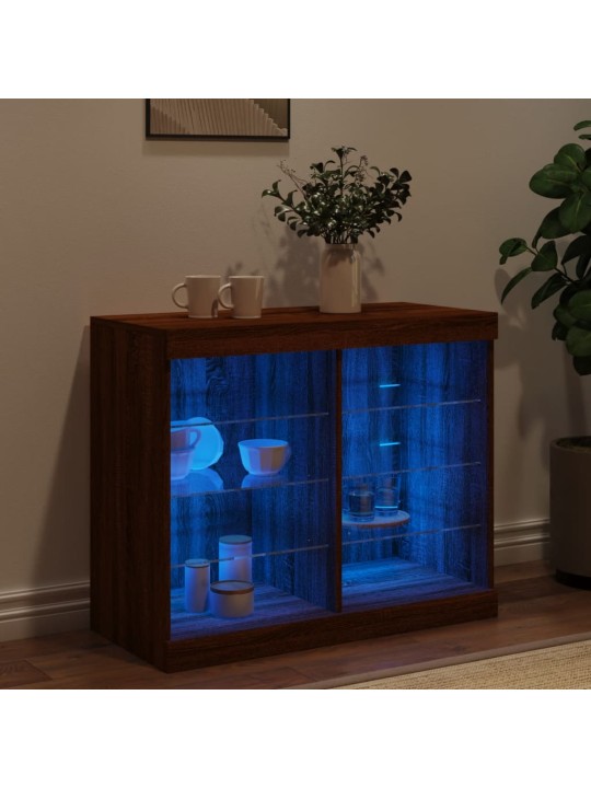 Kumode ar led lampiņām, brūna koka krāsa, 81x37x67 cm