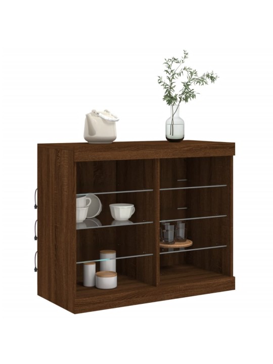Kumode ar led lampiņām, brūna koka krāsa, 81x37x67 cm