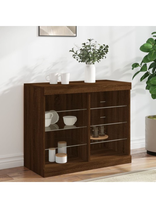 Kumode ar led lampiņām, brūna koka krāsa, 81x37x67 cm