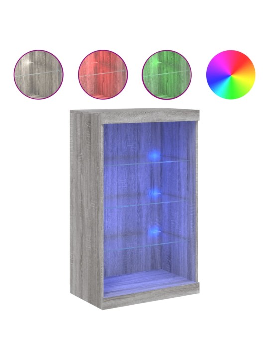 Kumode ar led lampiņām, pelēka ozolkoka krāsa, 60,5x37x100 cm