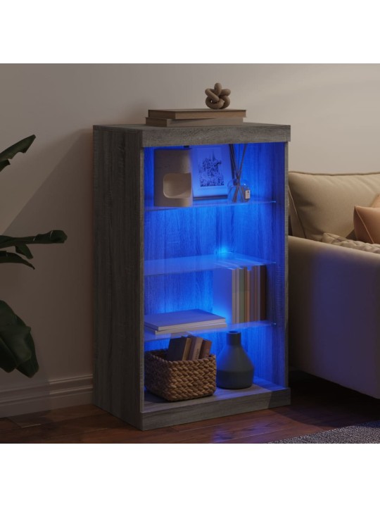 Kumode ar led lampiņām, pelēka ozolkoka krāsa, 60,5x37x100 cm