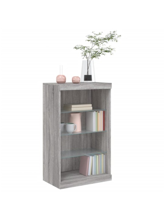 Kumode ar led lampiņām, pelēka ozolkoka krāsa, 60,5x37x100 cm