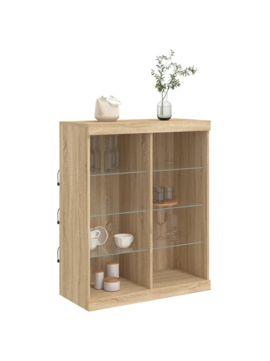 Kumode ar led lampiņām, ozolkoka krāsa, 81x37x100 cm
