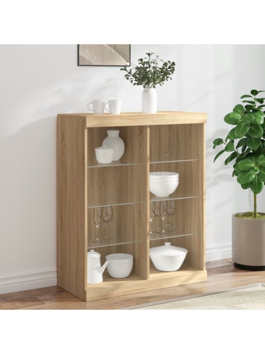 Kumode ar led lampiņām, ozolkoka krāsa, 81x37x100 cm