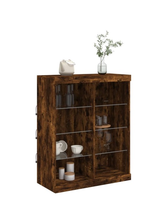 Kumode ar led lampiņām, ozolkoka krāsa, 81x37x100 cm