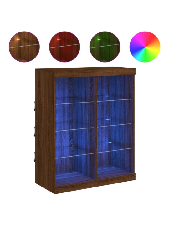 Kumode ar led lampiņām, brūna koka krāsa, 81x37x100 cm