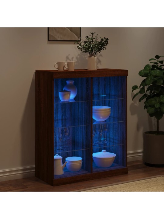 Kumode ar led lampiņām, brūna koka krāsa, 81x37x100 cm