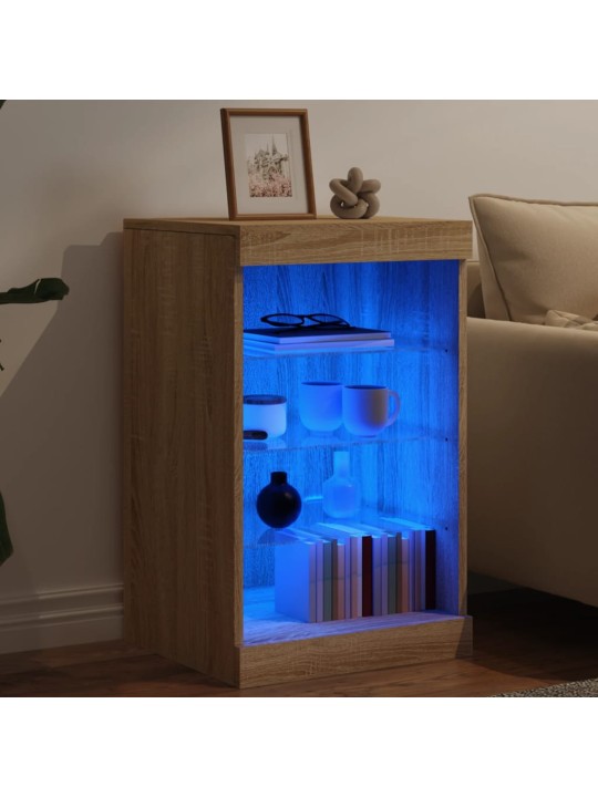 Kumode ar led lampiņām, ozolkoka krāsa, 41x37x67 cm