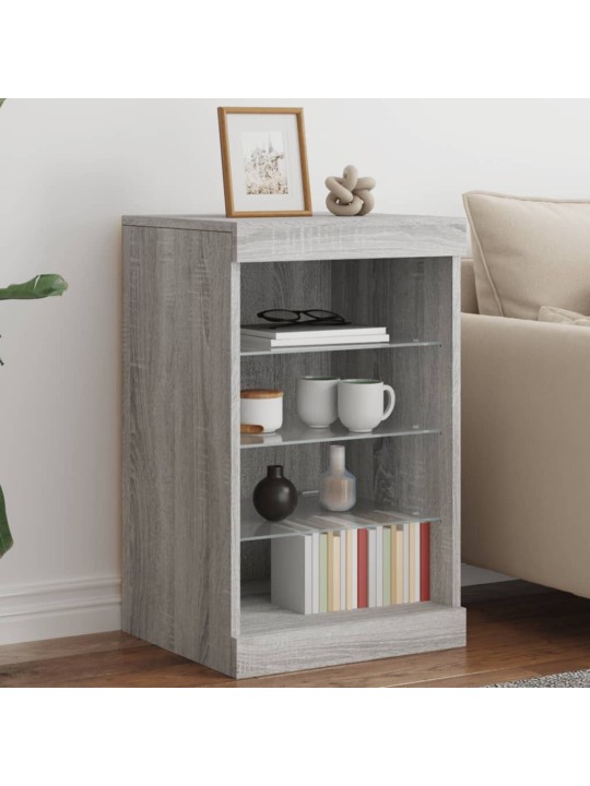 Kumode ar led lampiņām, pelēka ozolkoka krāsa, 41x37x67 cm
