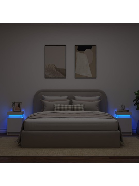 Naktsskapīši ar led lampām, 2 gab., balti, 35x39x55 cm