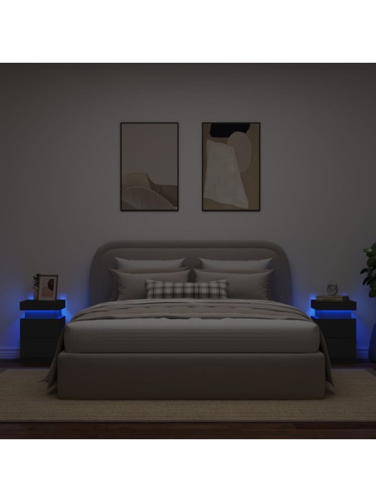 Naktsskapīši ar led lampām, 2 gab., melni, 35x39x55 cm