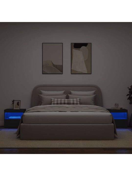 Naktsskapīši ar led lampām, 2 gab., melni, 50x40x45 cm