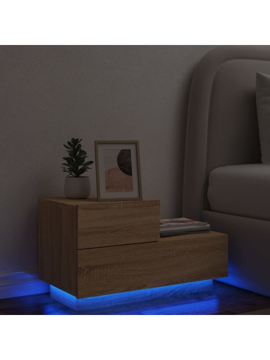 Naktsskapītis ar led lampiņām, ozolkoka krāsa, 70x36x40,5 cm