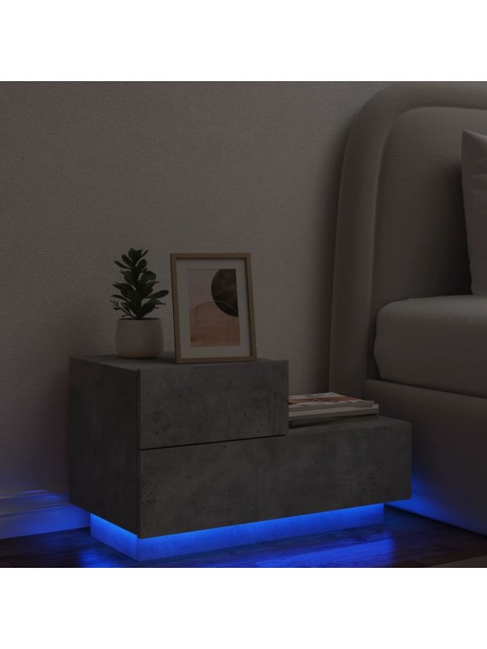 Naktsskapītis ar led lampiņām, betona pelēks, 70x36x40,5 cm