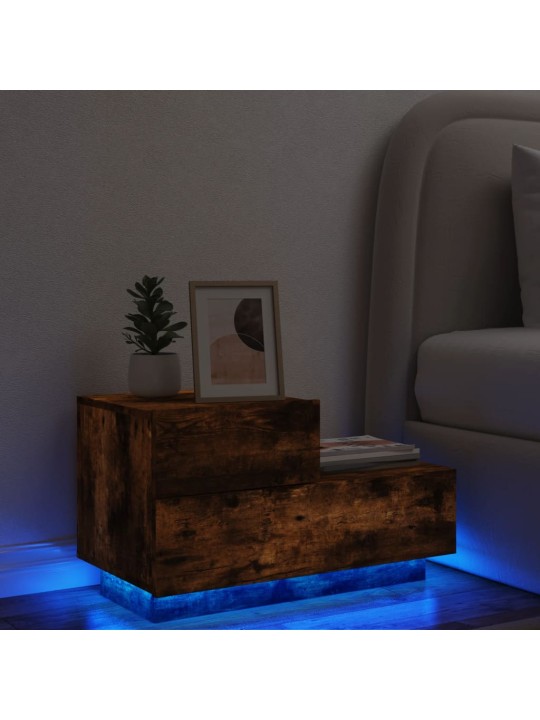 Naktsskapītis ar led lampiņām, ozolkoka krāsa, 70x36x40,5 cm