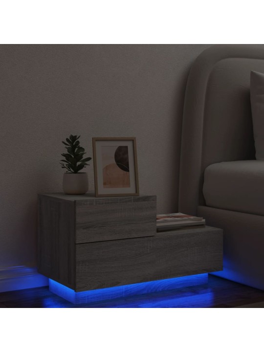 Naktsskapītis ar led, pelēka ozolkoka krāsa, 70x36x40,5 cm