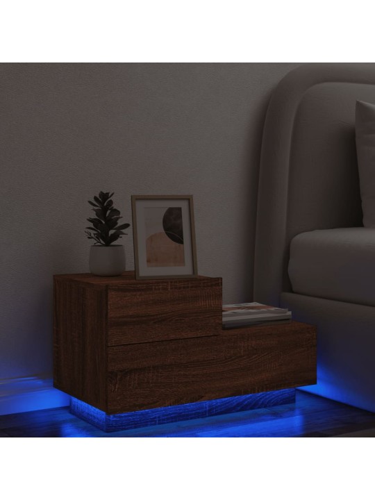 Naktsskapītis ar led lampiņām, ozolkoka krāsa, 70x36x40,5 cm