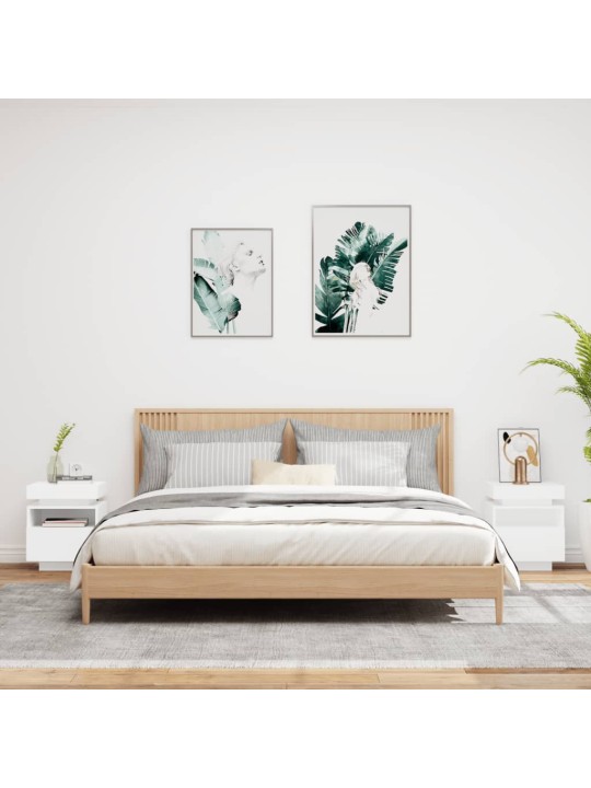 Naktsskapīši ar led lampām, 2 gab., balts, 40x39x48,5 cm