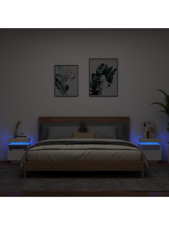 Naktsskapīši ar led lampām, 2 gab., balts, 40x39x48,5 cm