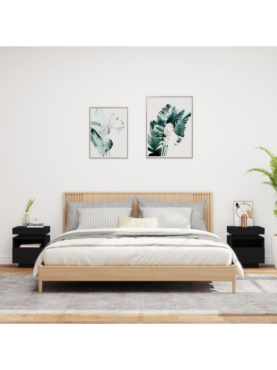 Naktsskapīši ar led lampām, 2 gab., melni, 40x39x48,5 cm