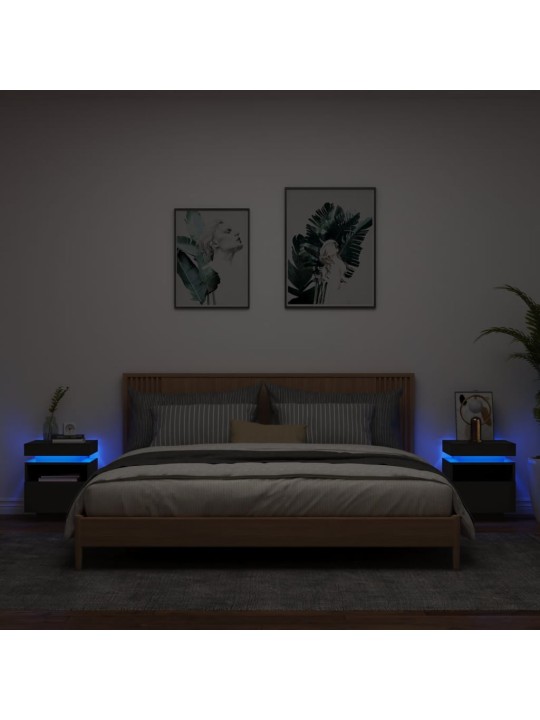 Naktsskapīši ar led lampām, 2 gab., melni, 40x39x48,5 cm