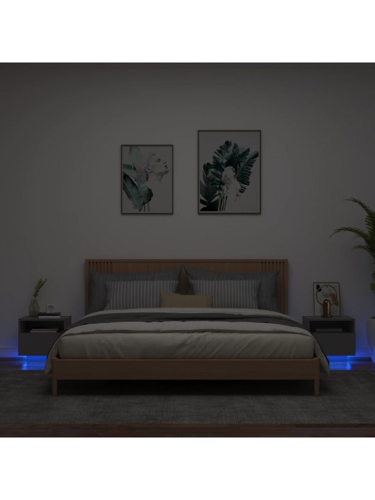 Naktsskapīši ar led lampām, 2 gab., melni, 40x39x37 cm