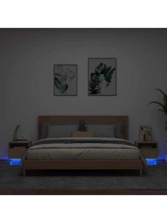 Naktsskapīši ar led lampiņām, 2 gab., ozola krāsa, 40x39x37 cm