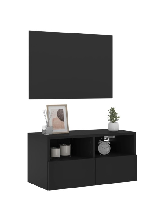 Tv sienas skapītis, melns, 60x30x30 cm, inženierijas koks